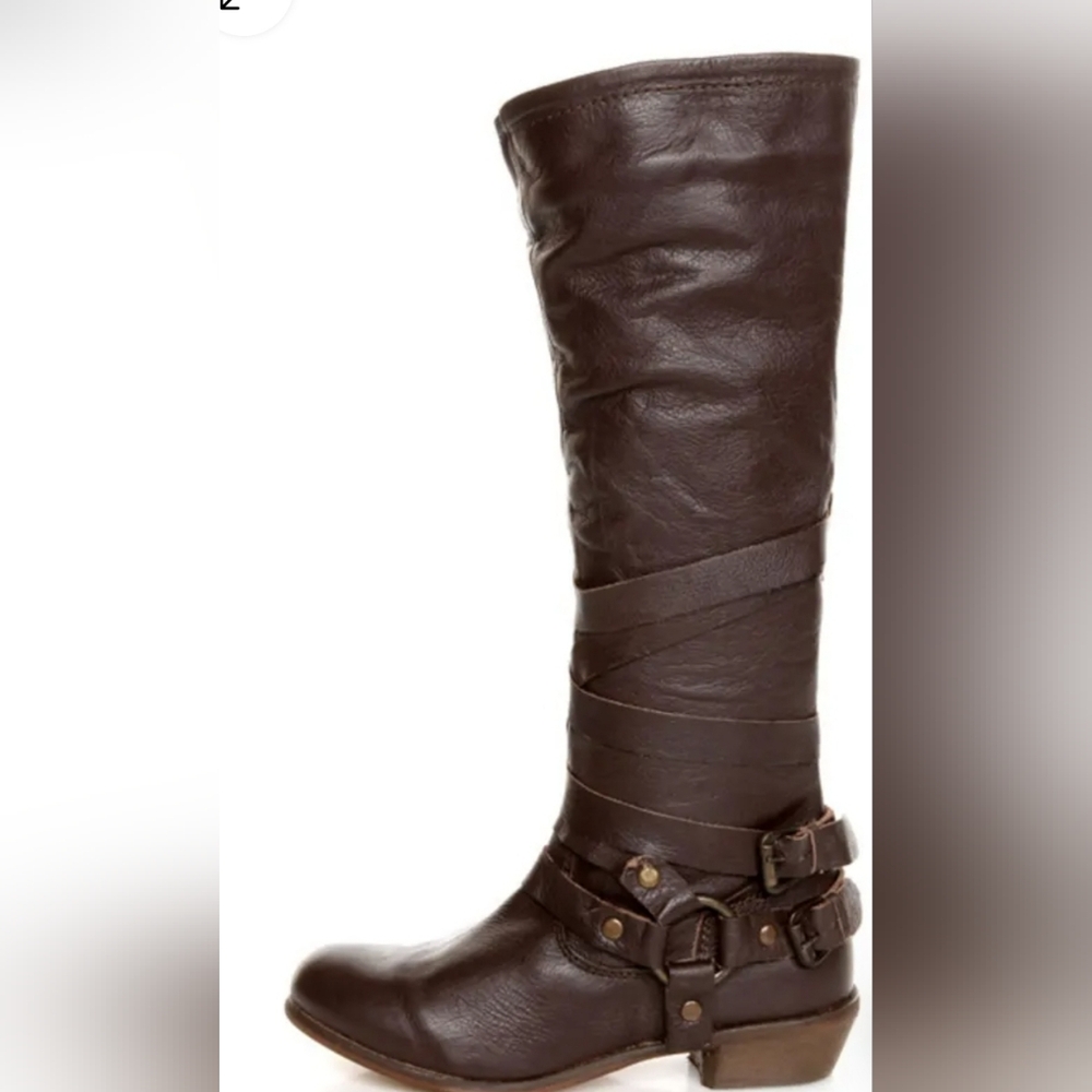 VINTAGE NAUGHTY MONKEY LEATHER HARNESS BOOTS SIZE 7 BROWN COMES WITH CRUSHED BOX